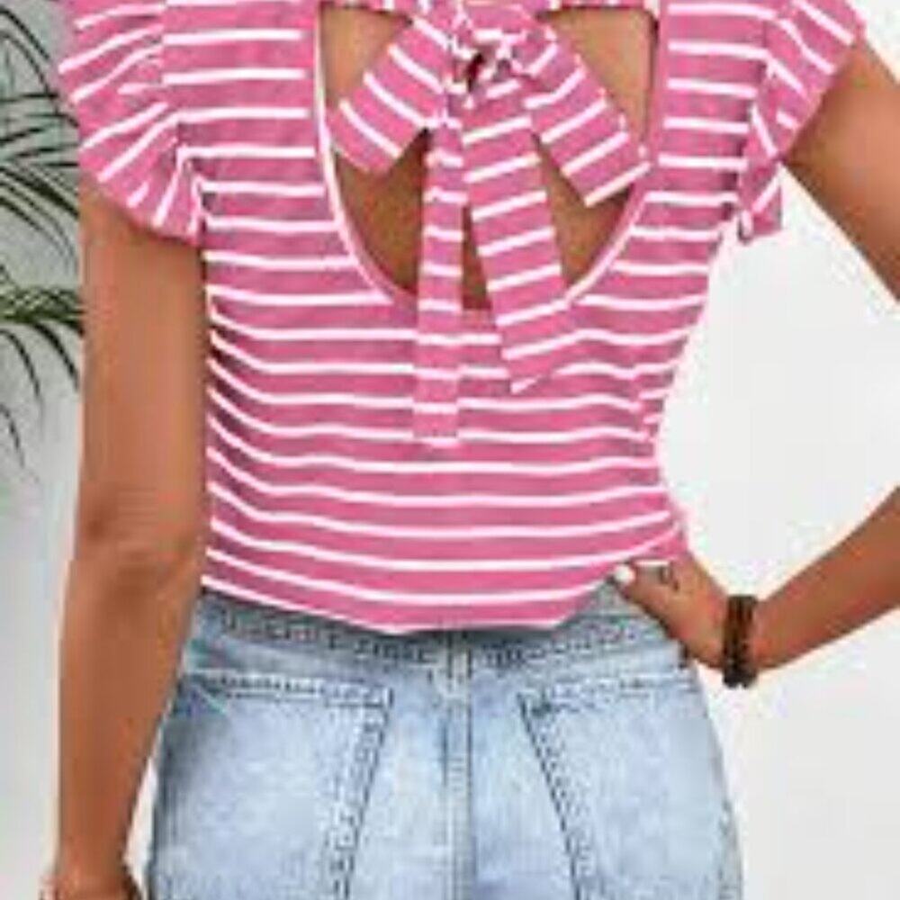 BOUTIQUE PINK WHITE NWOT SPRING BREAK STRIPED TIE BACK (1) MULTIPLE SIZES